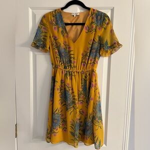 Madewell Yellow Gold Sundress V-Neck Flutter Sleeves